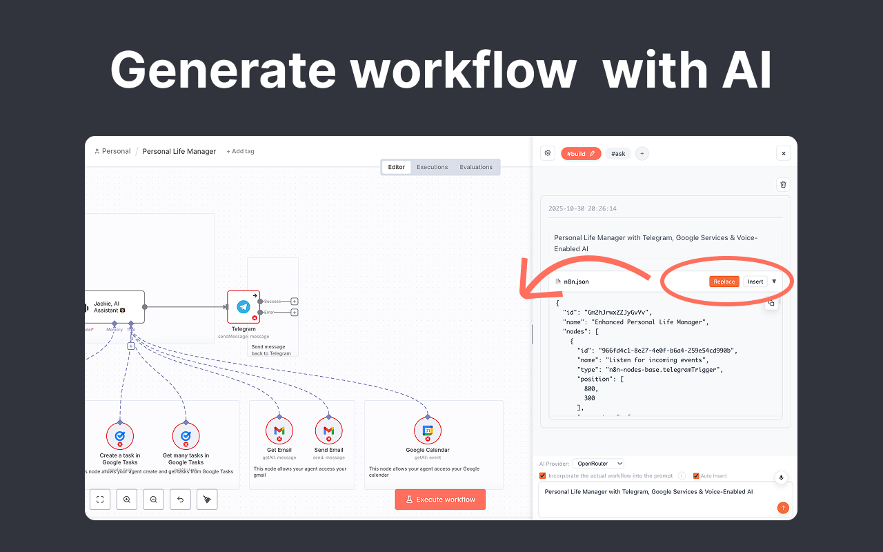 n8n AI interface for creating workflows